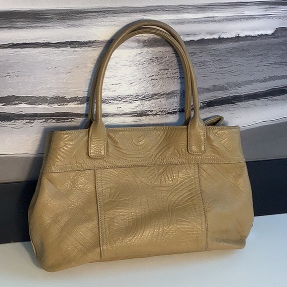 Franco Sarto Tan Embossed Tooled Leather Small Satchel Handbag - Picture 1 of 12